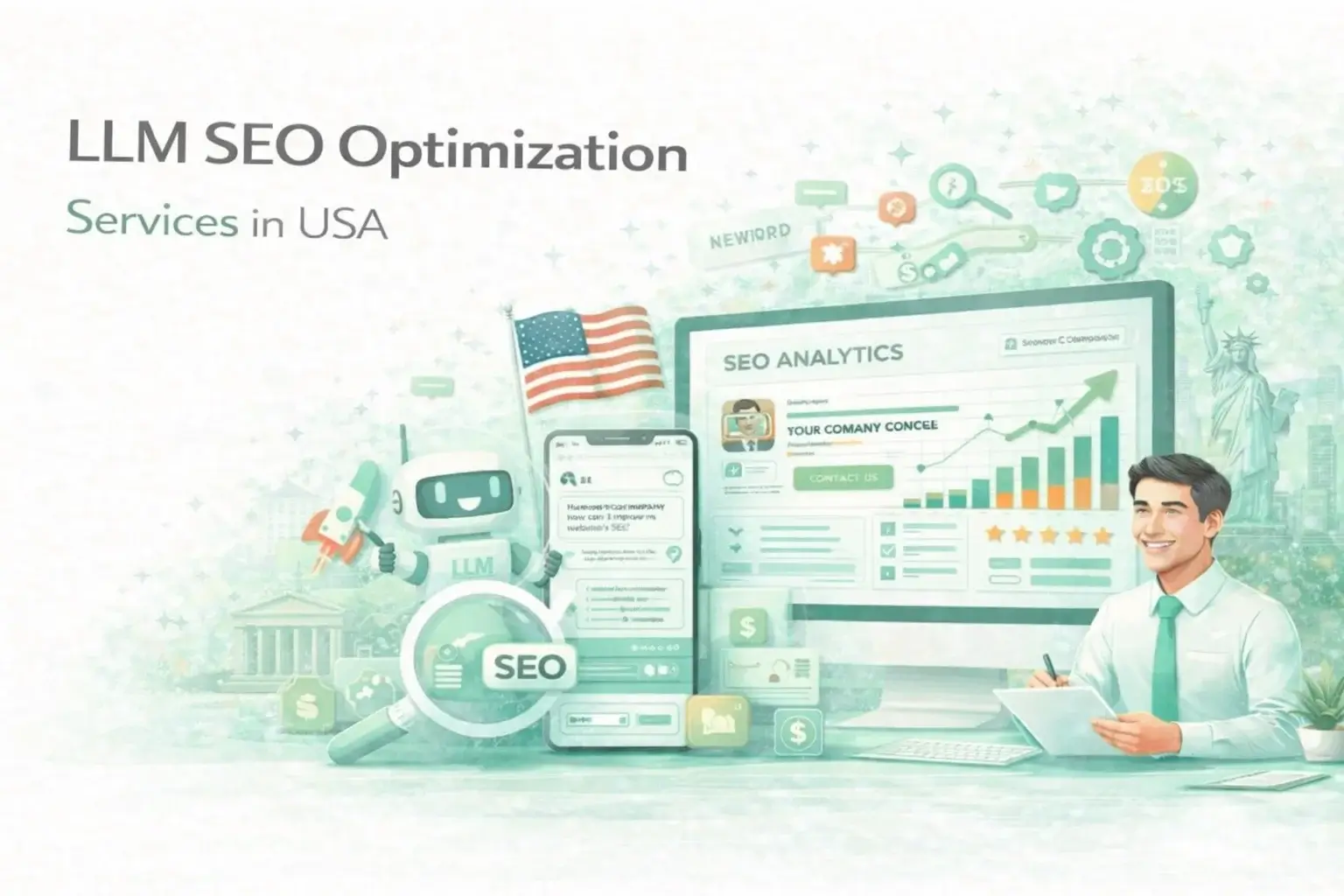 LLM SEO Optimization Illustration
