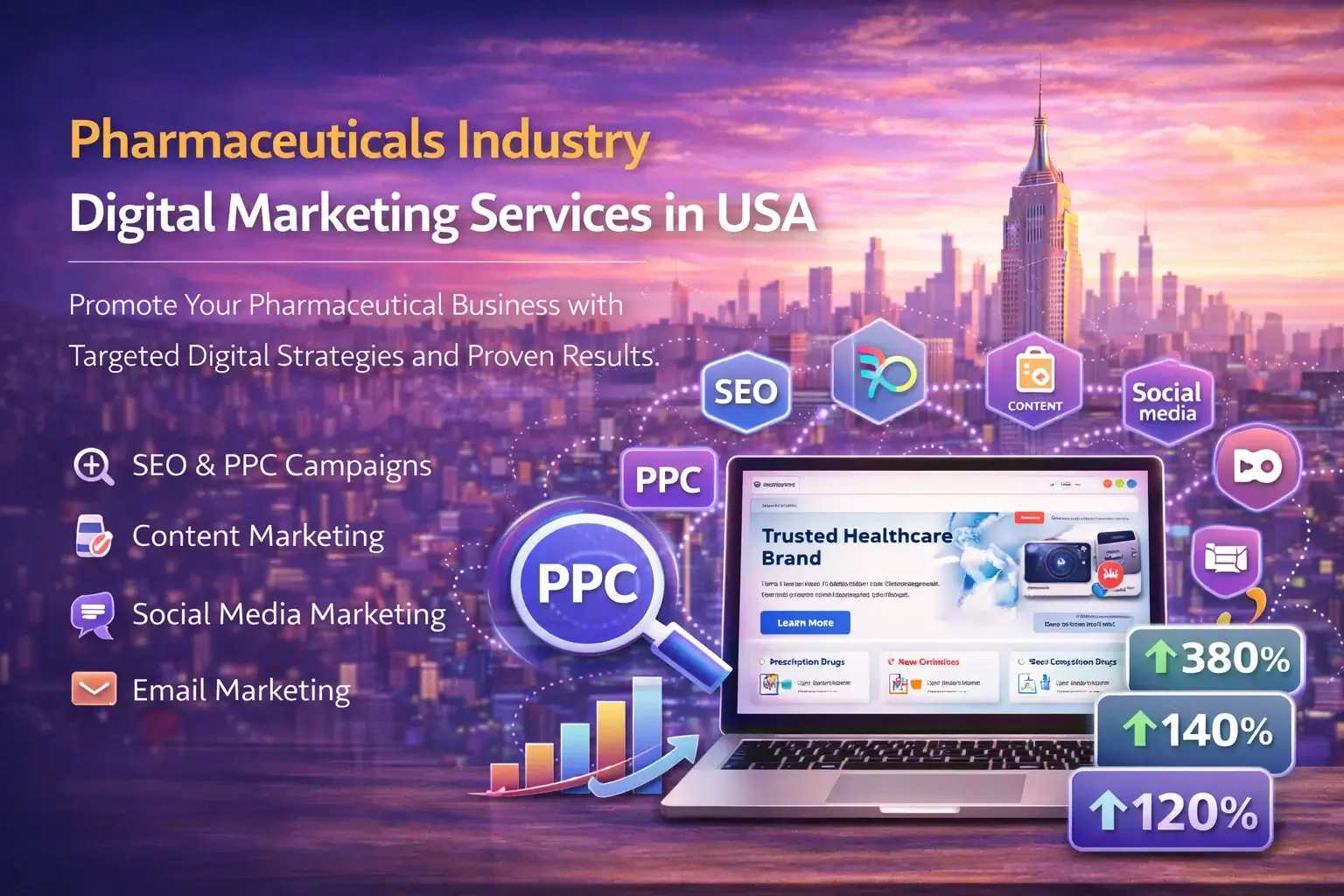 Pharmaceuticals Industry Digital Marketing Illustration